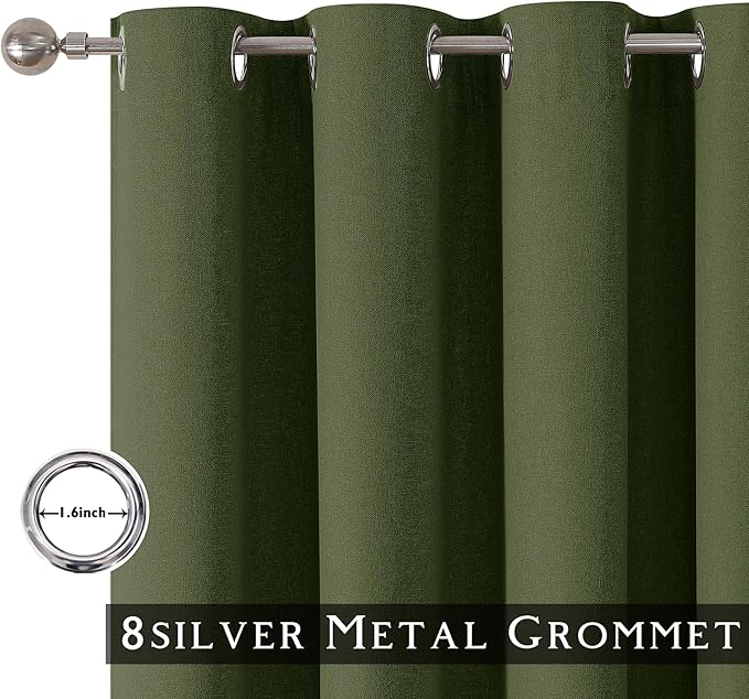 ChrisDowa 100% Blackout Olive Green Solid Curtains 96 Inches Long 2 Panels for Bedroom Living Room,Farmhouse Room Darkening Thermal Insulated Soundproof Grommet Top Window Treatment Drapes,52x96