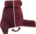 Husband Pillow XXL Aspen Edition, Adult Reading Sit Up Bed Rest Pillow for Bed with Arms & Neck Roll on Bungee Cord, Premium Memory Foam, Reversible 2 Sided Cover Micro Suede or Plush, Arizona Maroon