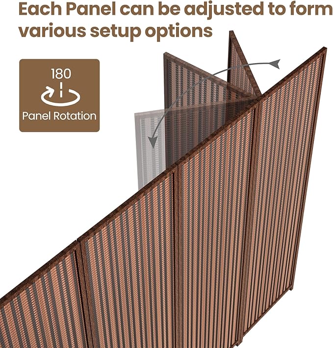 5 Panel Room Divider and Extra Wide Folding Privacy Screen, 79" W x 67" H, Bamboo Room Divider for Room Separation.