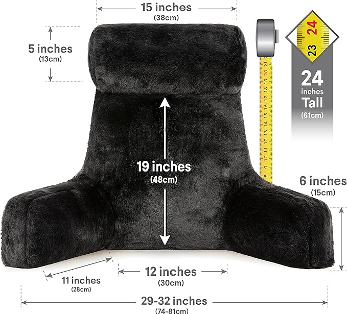 Husband Pillow Medium Limited Baby Black Panther Backrest, 2-Tone Reversible Double Sided Fabulous Faux Fur Reading & Bed Rest Pillow with Arms & Neck Roll, Adjustable Memory Foam - Extremely Comfy