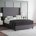 EMMA + OLIVER Nora Full Size Faux Linen Upholstered Platform Bed with Plush Padded Wingback Headboard (No Box Spring Needed), Modern Upholstered Headboard Full Bed Frame, Gray