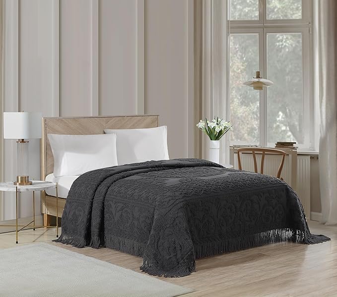 Beatrice Home Fashions Medallion Chenille Bedspread, Queen, Charcoal