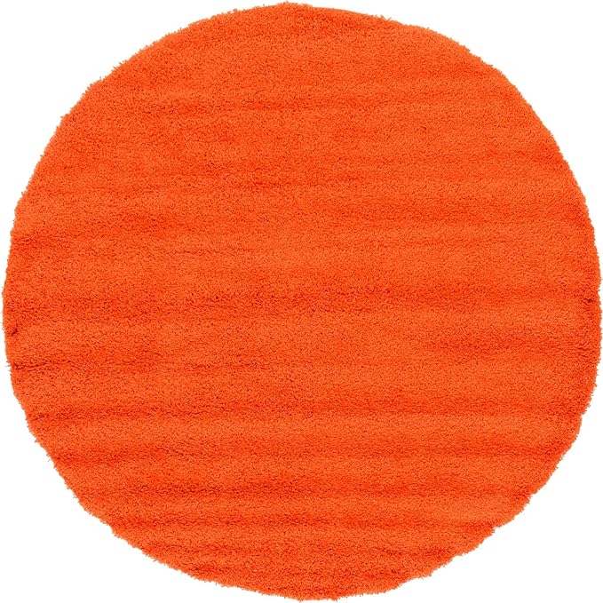 Unique Loom Solid Shag Collection Area Rug (8' Round, Tiger Orange)