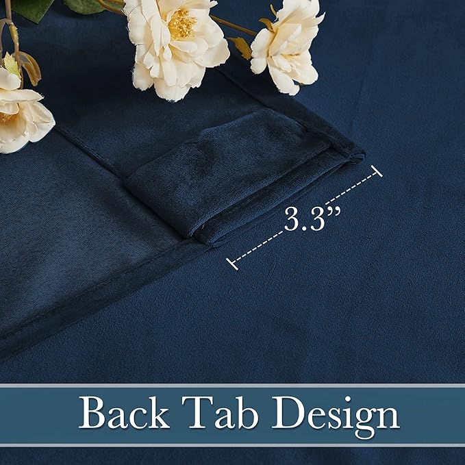 RYB Home Velvet Curtains for Sliding Door - Velevt Luxury Room Divider Back Tab Thermal Insulated Blackout Elegant Decor for Bedroom Living Room, Navy Blue, W62 x L96 inches, 2 Panels