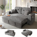 63 Inch Sleeper Sofa Bed, 4 in 1 Pull Out Couch Bed with Adjustable Backrest, Small Loveseat with Wide Armrest | USB Charging | Side Pockets | Cup Holders | Tool Free Assembly, Grey Chenille