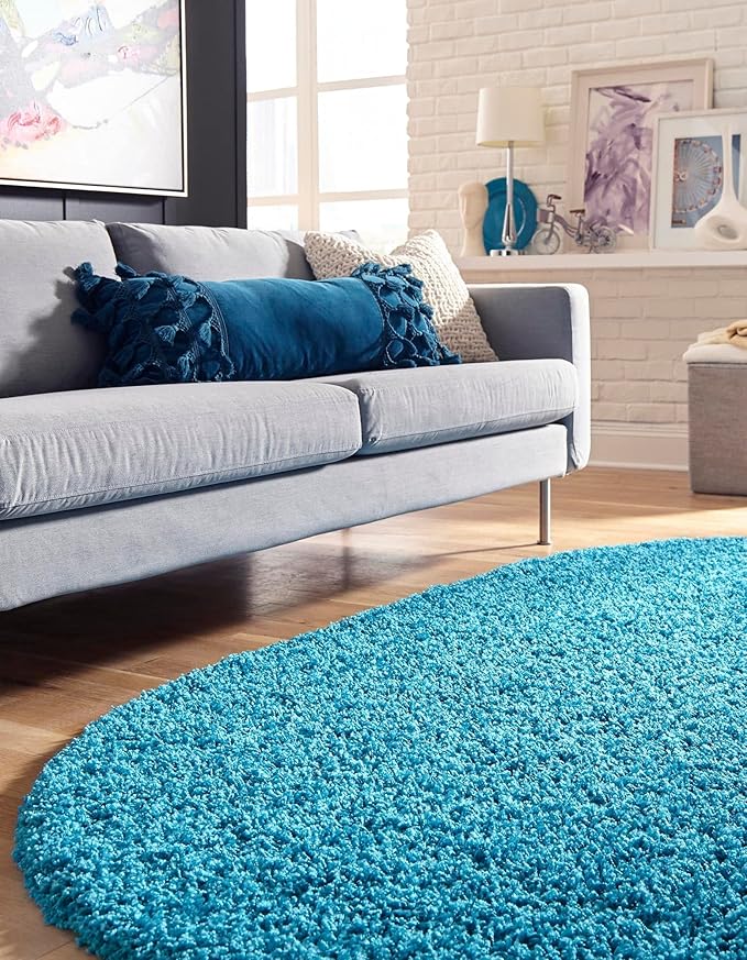 Unique Loom Solid Shag Collection Area Rug (3' 3" x 5' 3" Oval, Turquoise)