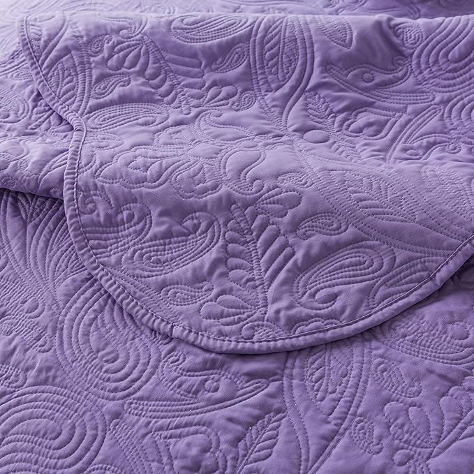 HoneiLife Quilt Sets King Size - 3 Pieces Microfiber Quilt Set Lightweight Bedspreads Reversible Coverlets Rustic Bed Cover King Quilt Bedding Set All Season Quilts-Purple