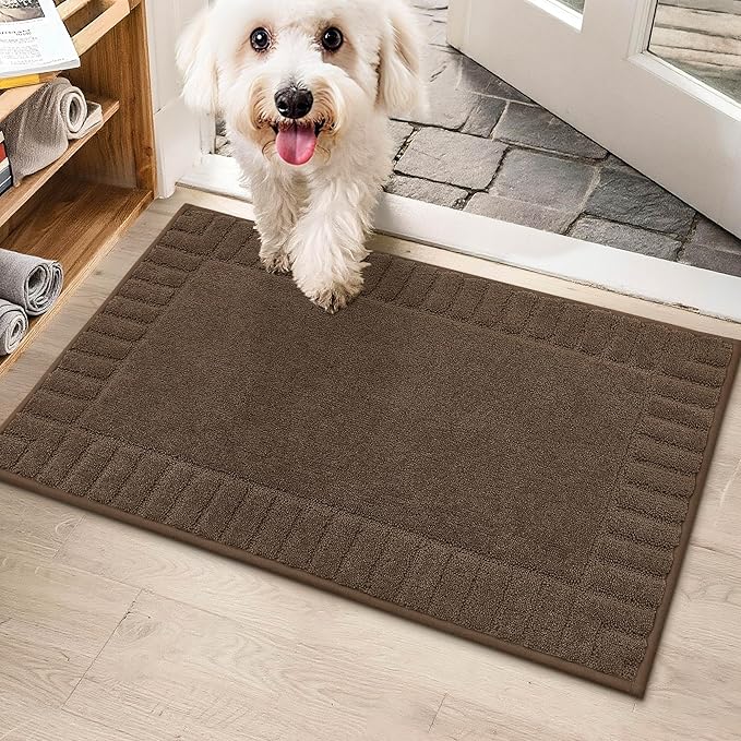 BEQHAUSE Door-Mat-Non-Slip Front Door Mat Washable Low-Profile Entrance Rugs for Front Door Entry Dirt Trapper Door Mats Absorbent Welcome Mats,20"x32",Brown