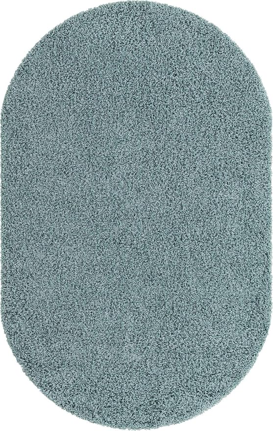 Unique Loom Solid Shag Collection Area Rug (5' 1" x 8' Oval, Light Slate Blue)