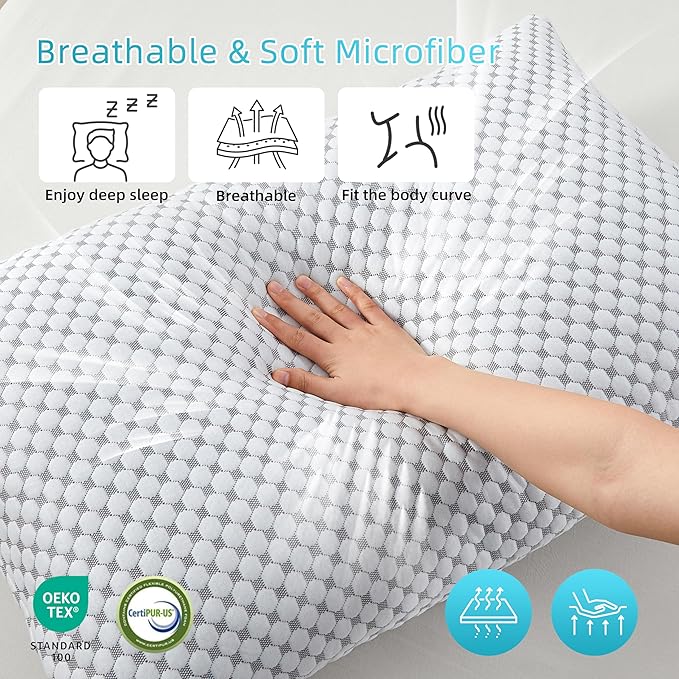 SAPHREAS Cooling Bed Pillows Queen for Sleeping, Luxury Hotel Shredded Memory Foam Pillows for Side Back Stomach Sleepers, Cool Firm Pillow for Neck Support