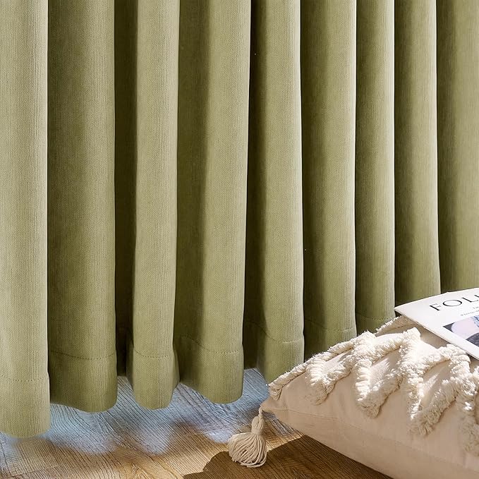 jinchan Chenille Blackout Curtains 84 Inches Long 2 Panels Sage Green Thermal Insulated Curtains for Living Room Bedroom Back Tab Curtains Full Privacy Triple Weave Noise Reducing Drapes 50x84 Inch