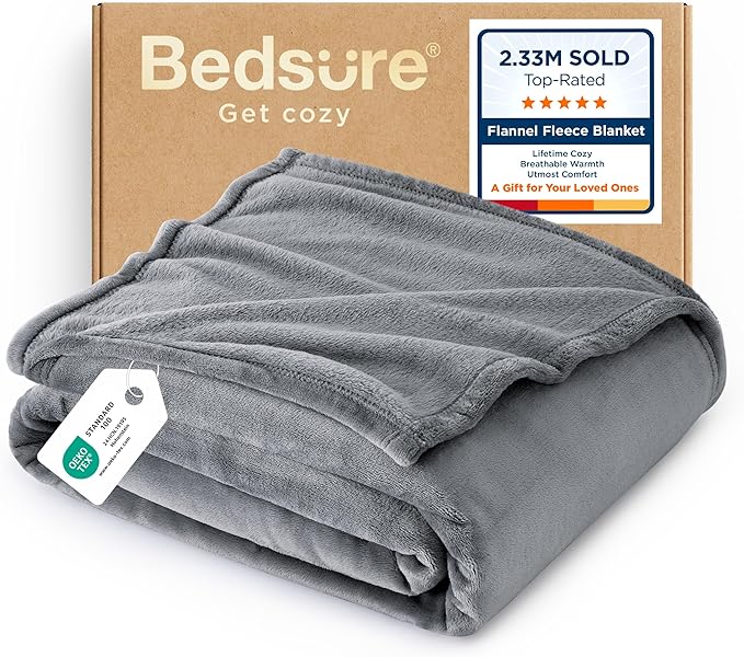 Bedsure GentleSoft Fleece Throw Blanket for Couch Grey - Lightweight Plush Fuzzy Cozy Soft Blankets and Throws for Sofa, 50x60 inches