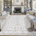 Grey 8x10 Area Rug Vintage Washable Living Room Carpet Non Slip Bedroom Indoor Office Low Pile Large Traditional Distressed Retro Accent Rug for Dining Room Bathroom Kitchen