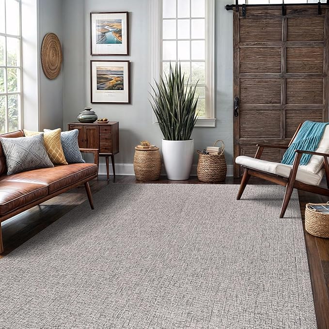 Easy Jute Rug 9x12 Indoor Outdoor Natural Rugs Solid Fiber Rug Woven Area Rug Boho Easy Clean Inside Carpet for Living Room Bedroom Dining Room Hallway or Outdoor Patio Porch (9 X 12 Silver)