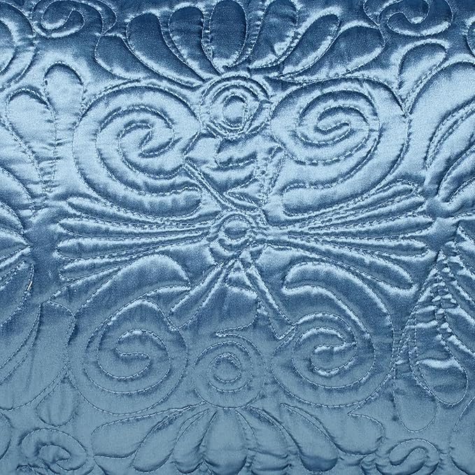 Touch of Class Portia Luxury Bedding | Rich Sapphire Blue | Premier Quilted Polyester Satin | Hand Guided Machine Quilted Scroll Design 3 Piece Set: Full Oversized Bedspread & 2 Standard Shams