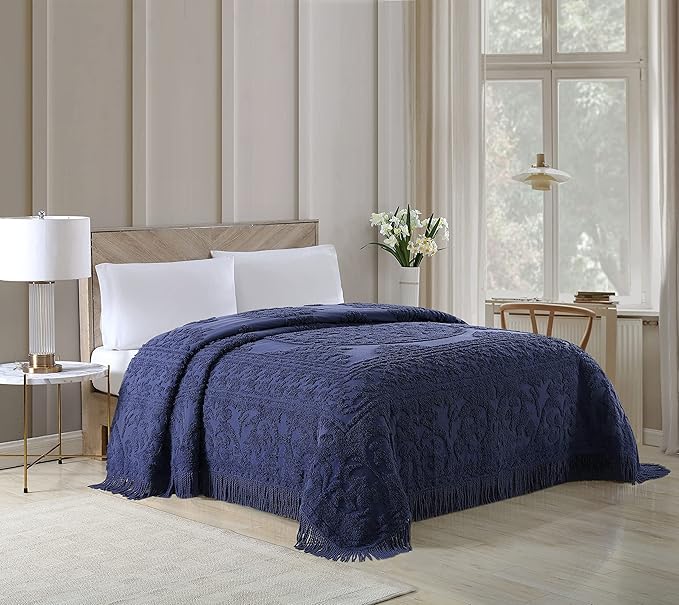 Beatrice Home Fashions Medallion Chenille Bedspread, Full, Navy