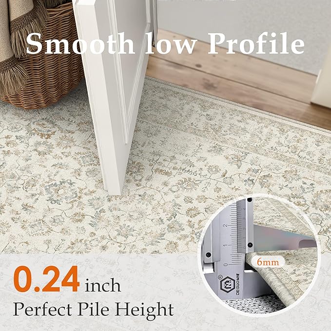 3x5 Taupe Area Rug Non Slip Vintage Office Entryway Rug Distressed Machine Washable Kitchen Carpet Traditional Retro Floral Accent Throw Door Mat for Bedroom Bathroom Dining Living Room