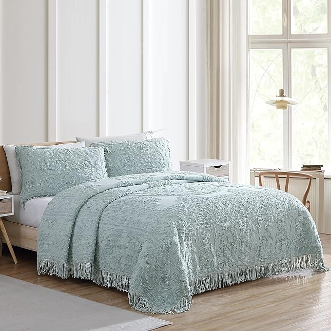 Beatrice Home Fashions Medallion Chenille Bedspread, King Sham, Blue
