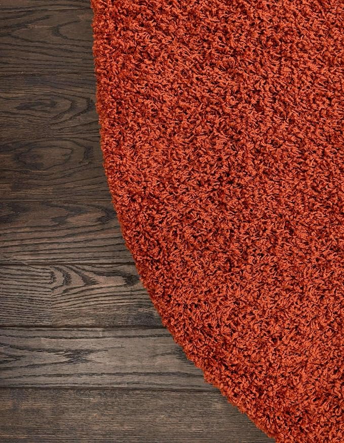 Unique Loom Solid Shag Collection Area Rug (7' 10" x 10' Oval, Terracotta)