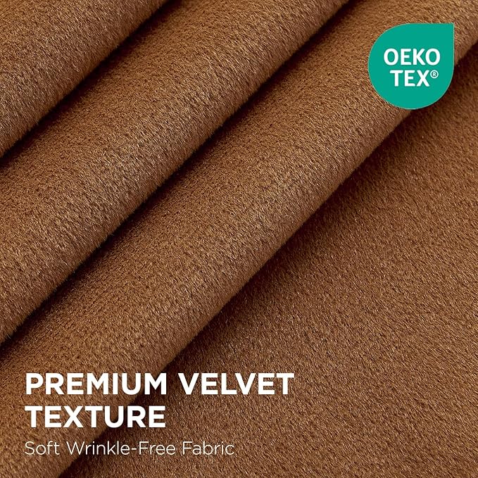 Joydeco Golden Brown 100% Blackout Curtains 120 Inch 2 Panels, Luxury Thermal Brown Velvet Curtains for Bedroom Living Room, Soundproof Blackout Window Drapes, Rod Pocket & Back Tab (52W x 120L)