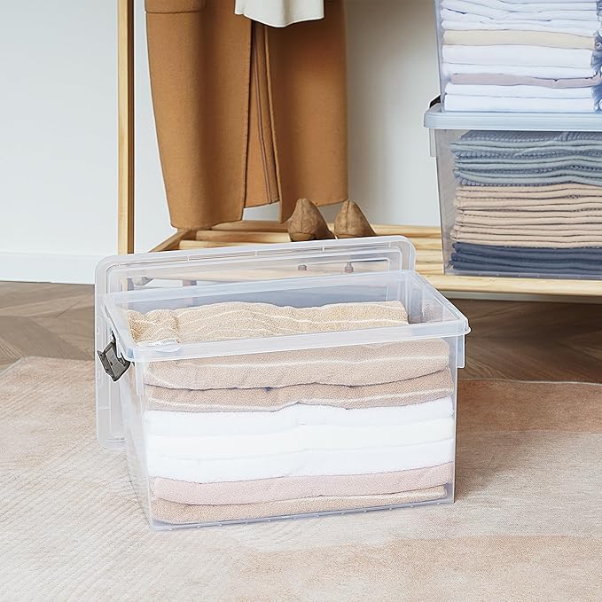 Citylife 48 QT 6 Packs Plastic Storage Bins with Lids and Secure Latching Buckles Clear Stackable Storage Containers for Organizing Durable Storage Box
