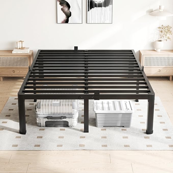 12 Inch Queen Bed Frame, 3500Lbs Heavy Duty Metal Platform with Round Corner Legs Mattress Slide Stopper, Steel Slat Support No Box Spring Needed, Noise Free, Non-Slip, Easy Assembly
