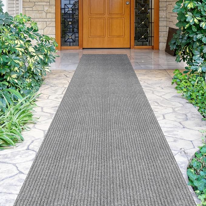 Ottomanson 2'7" x 36' Hallway Runner with Scraper Pile - Extra Durable Non-Slip Rug Mat for Indoor & Outdoor Use - Ideal for Kitchen, Entryway & Garage - High-Traffic Carpet, Gray