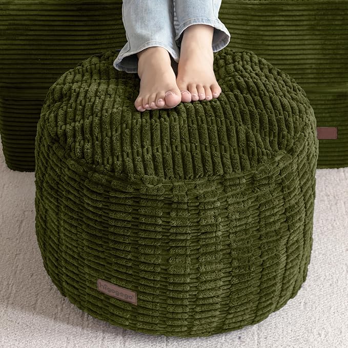 HIGOGOGO Pouf Ottoman Stuffed Round Modern Foam Filled Foot Rest Poufs for Living Room Chair Decorative 26 X 18 Inches Boho Relax Stool for Wedding Christmas Party, Green