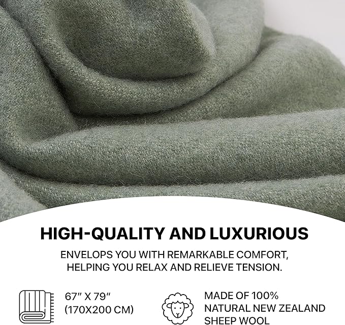 | Wool Blanket/Throw | 100% New Zealand Wool | Perfect for Home and Outdoors | Virgin Wool Throw with Fringes 67"x79" (170 x 200 cm)
