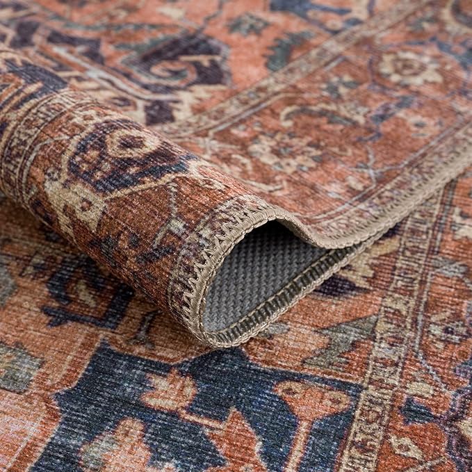 Bloom Rugs Washable 12 ft Runner - Beige/Terracotta Traditional Runner for Entryway, Hallway, Bathroom, and Kitchen - Exact Size: 2.5' x 12'