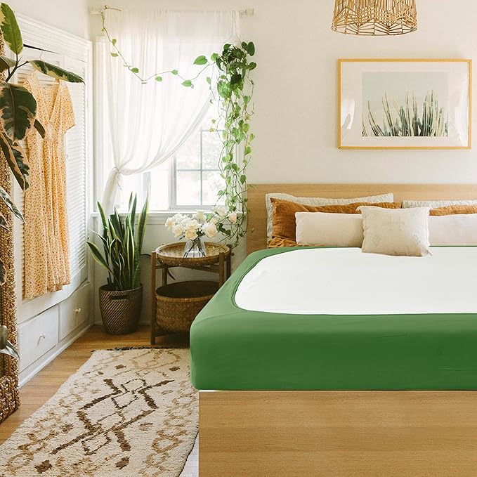 Biscaynebay Decorative Box Spring Cover King & Cal King Size, Sage Luxurious Jersey Knitting Stretchy Wrap Around 4 Sides Bed Skirt for Home/Hotels, Easy Fit Wrinkle & Fade Free Machine Washable