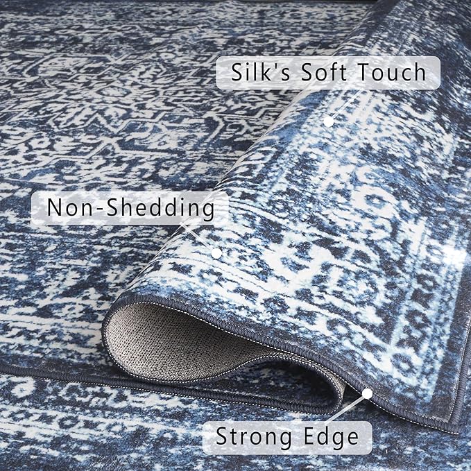 vivorug Runner Rug 2'x7' Vintage Washable Non-Slip Runners for Hallways Kitchen Entryway Laundry Room Carpet Hallway Runner Navy Blue