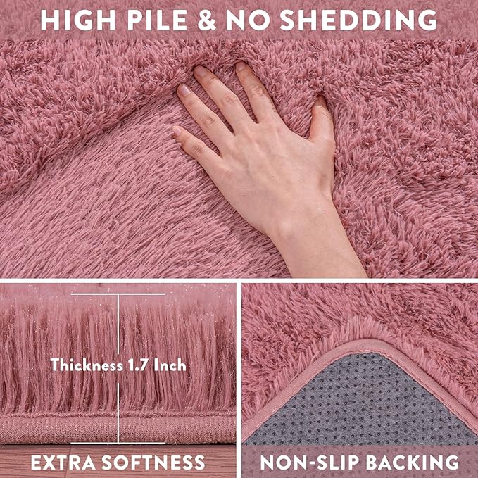 Fluffy Rugs for Living Room, Soft Shaggy Rugs for Bedroom, Blush Pink Shag Area Rug, Cozy Fuzzy Carpet for Kids Home Decor, 6x9 Feet
