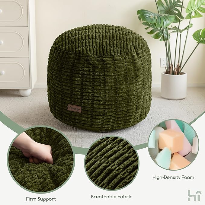 HIGOGOGO Pouf Ottoman Stuffed Round Modern Foam Filled Foot Rest Poufs for Living Room Chair Decorative 26 X 18 Inches Boho Relax Stool for Wedding Christmas Party, Green