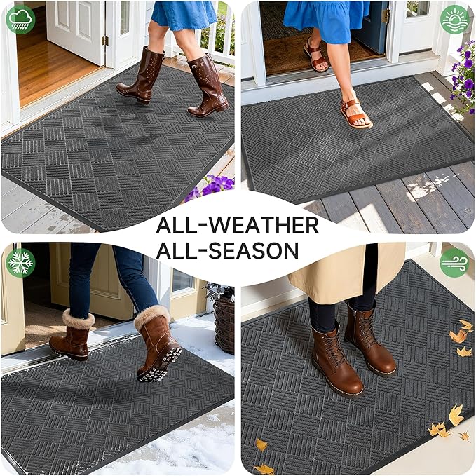 Front Door Mat, Heavy Duty Indoor Outdoor Doormat, 72" x 48" Low Profile Outdoor Mats for Home Entrance, Stain and Fade Resistant Welcome Mat Ideal for High Traffic Area, Diamond Grey