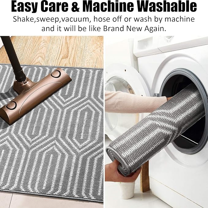 Indoor Doormat 32"x 48", Absorbent Front Back Door Mat, Rubber Backing Non Slip Floor Mats Inside Mud Dirt Trapper Outside Entrance Door Rug Carpet, Machine Washable Low Profile-Grey Time Cloister