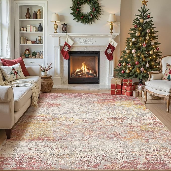 Area Rug Living Room Rugs - 8x10 Washable Large Soft Indoor Neutral Modern Abstract Low Pile Rug Carpet for Bedroom Dining Room Farmhouse Home Office - Colorful