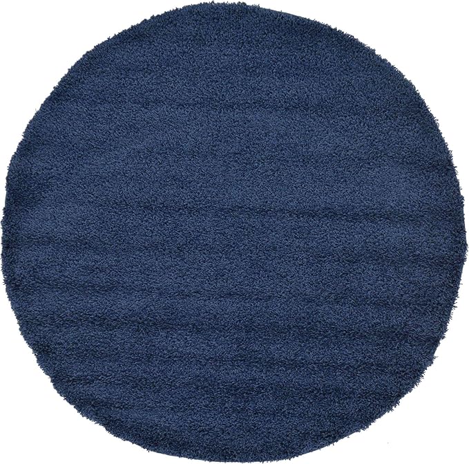 Unique Loom Solid Shag Collection Area Rug (6' 1" Round, Sapphire Blue/ Navy Blue)