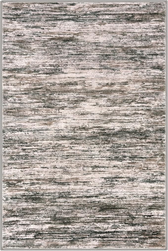 3x5 Modern Abstract Area Rug for Entryway, Brown Green Black White Super Soft Washable Rug with Non-Slip, Low-Pile Door Mat Indoor for Living Room Bedroom, Carpet with Non-Shedding