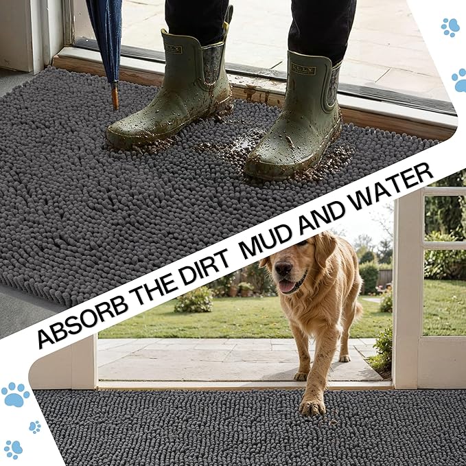 Amyracel Dirt Trapping Door Mat, 36" x 48" Large Absorbent Dog Door Mat for Muddy Paws, Quick Dry Non Slip Chenille Mud Mat for Dogs, Machine Washable Entry Indoor Entryway Rug for Inside Floor