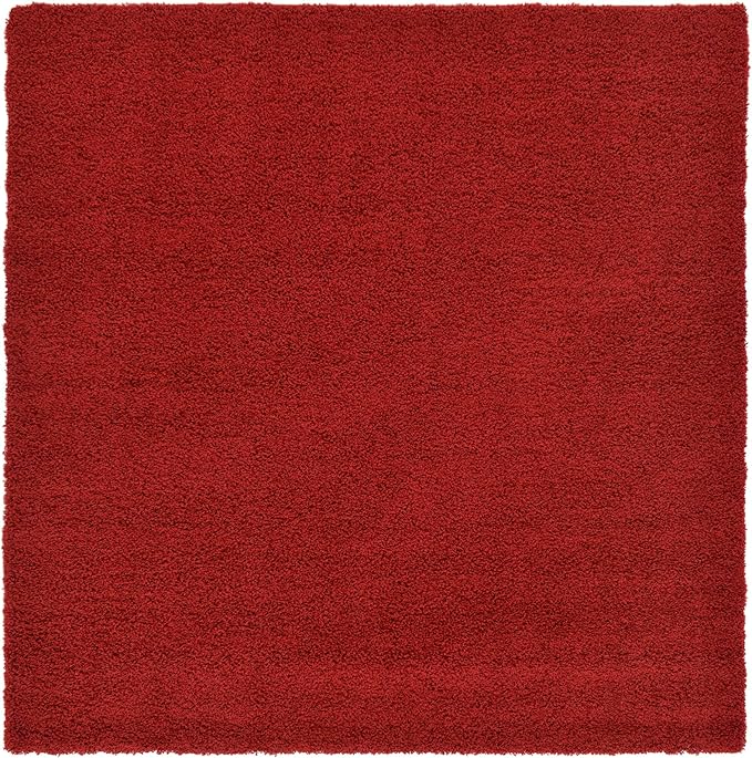 Unique Loom Solid Shag Collection Area Rug (8' Square, Cherry Red)