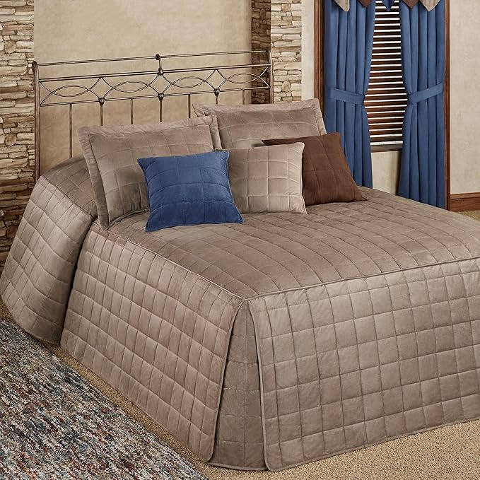 Touch of Class Camden Luxury Bedding | Neutral Sand Color | Grande Fitted Bedspread | Faux Suede Box Quilted Design | Designed 3 Piece Set Includes Queen Bedspread and 2 Standard Shams
