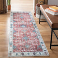 Bloom Rugs Washable Non-Slip 10 ft Runner - Red/Blue Traditional Runner for Entryway, Hallway, Bathroom, and Kitchen - Exact Size: 2.5' x 10'