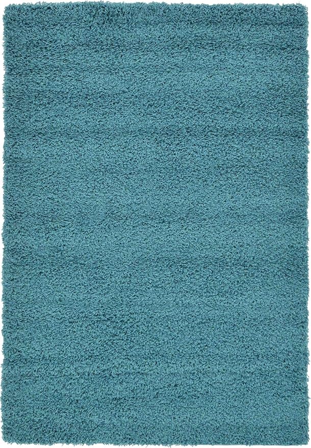 Unique Loom Solid Shag Collection Area Rug (4' 1" x 6' 1" Rectangle, Deep Aqua Blue)