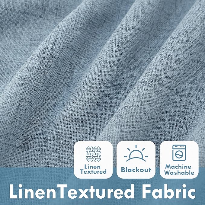 DriftAway Double Layer Linen Blackout Tie Up Curtains Thermal Insulated Fully Lined Balloon Roman Shade Bathroom Window Adjustable Rod Pocket for Small Window 39 Inch by 55 Inch Dusty Blue