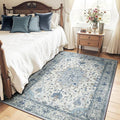 Area Rugs 4'x5' Washable Non-Slip, Floral Vintage Distress Print Pattern Medallion Carpet for Living Room Bedroom Dining Room, Light Blue Navy Beige Gray White