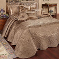 Touch of Class Portia Luxury Bedding | Rich Smoky Topaz | Premier Quilted Polyester Satin | Hand Guided Machine Quilted Scroll Design 3 Piece Set: Full Oversized Bedspread & 2 Standard Shams