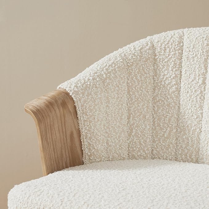 Art Leon Swivel Dining Chairs - Mid Century Modern Boucle Fabric Upholstered Kitchen Dining Room Chairs, Accent Desk Chairs with Wood Legs, Set of 2, Off White/Natural Oak
