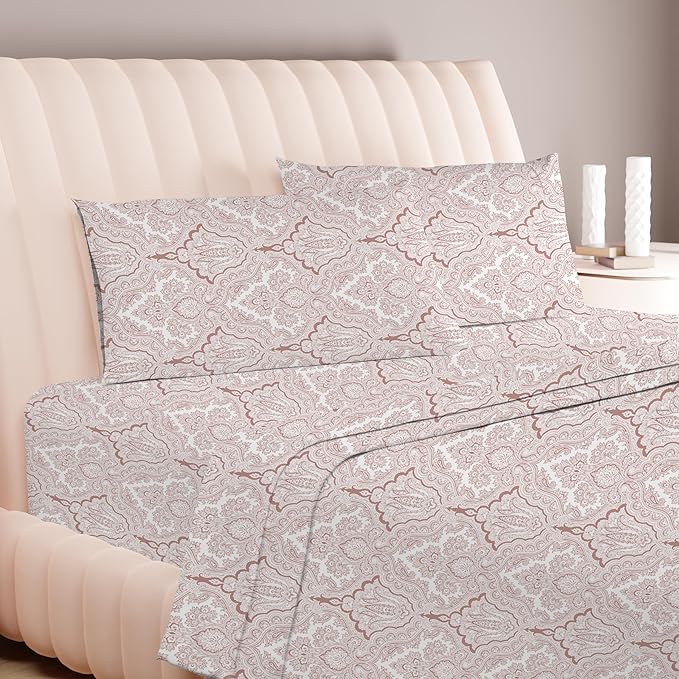 Carressa Linen 100% Egyptian Cotton Printed Bed Sheets - 600 Thread Count 3 PC Twin Sheet Set, Hotel Luxury Sateen Bedsheets, 16" Deep Pocket Soft Cooling Sheets for Twin Size Bed - Paisley