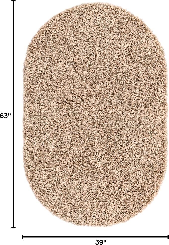 Unique Loom Solid Shag Collection Area Rug (3' 3" x 5' 3" Oval, Taupe)